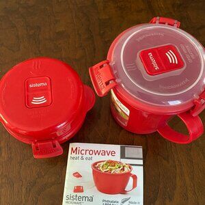2 Sistema Microwave cookers medium soup mug and egg cooker BPA free red plastic